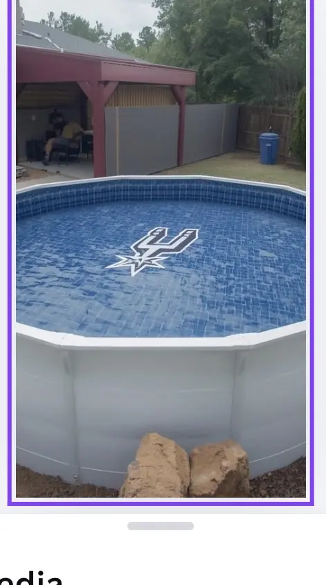 Completed above-ground pool filled and ready to enjoy